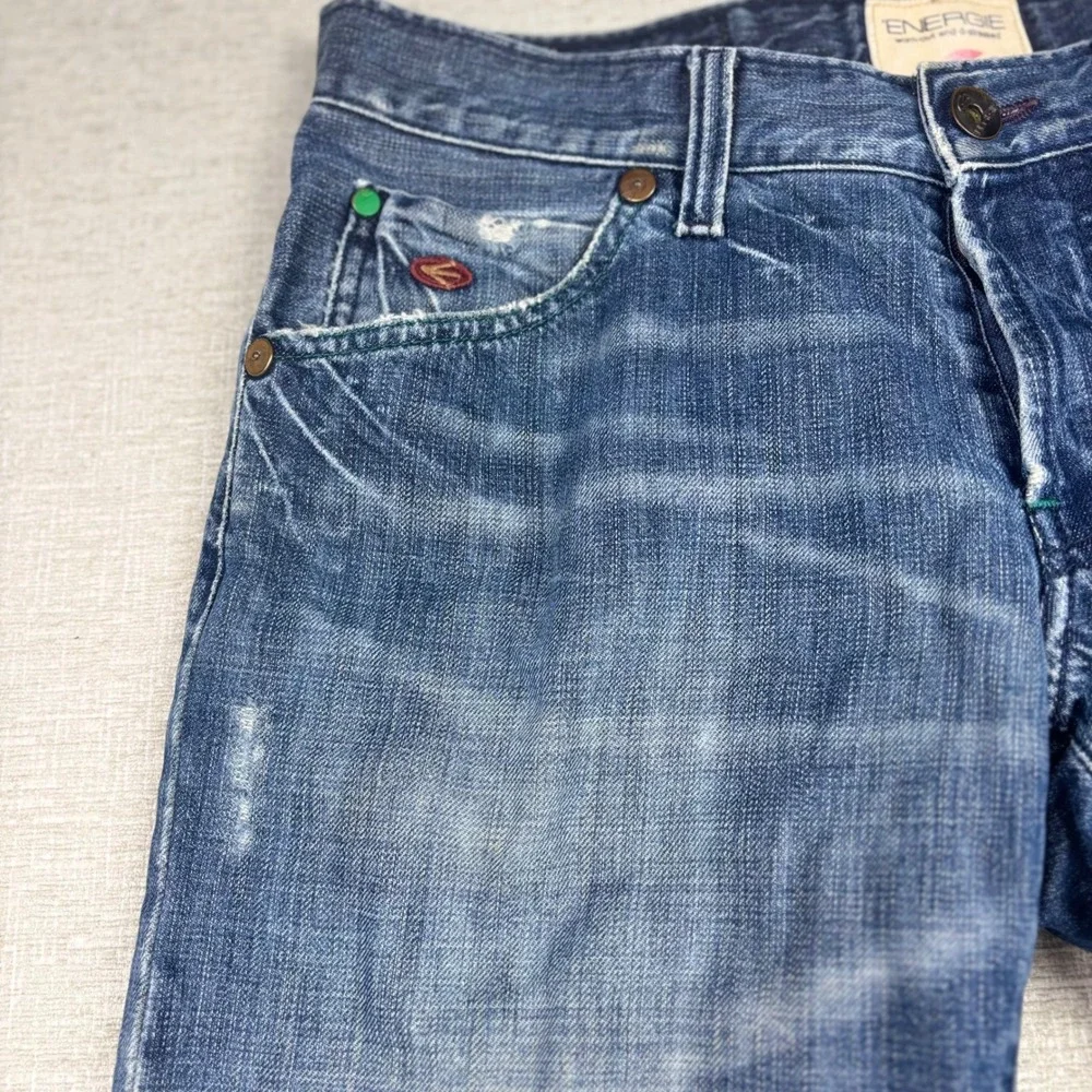 Energie Mens Vintage Y2K Distressed Jeans Italy Sixty SPA Blue Straight 32x28